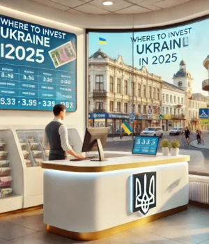 DALL·E 2025-03-25 08.56.08 - A modern and professional currency exchange office in Uzhhorod, Ukraine. The interior is clean and bright, with customers exchanging currency at the c